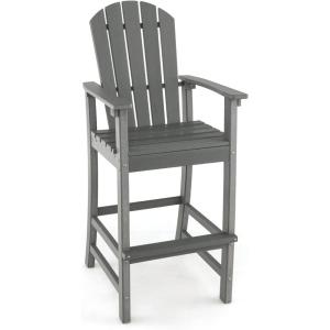 imageGiantex Set of 2 HDPE Outdoor Bar Stools All Weather Tall Adirondack Chair with Armrest Footrest Load 360Lbs Counter Height Bar Stool for Patio Garden Yard Indoor Or Outdoor Use TurquoiseGrey