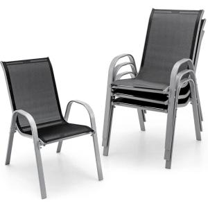 imageGiantex Set of 4 Patio Chairs Stackable Outdoor Dining Chairs 330 LBS Capacity All Weather Resistant Heavy Duty Rustproof Metal Armchairs Lawn Chairs for Front Porch Yard Pool GardenBlack