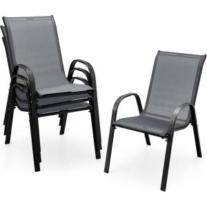 imageGiantex Set of 4 Patio Chairs Stackable Outdoor Dining Chairs 330 LBS Capacity All Weather Resistant Heavy Duty Rustproof Metal Armchairs Lawn Chairs for Front Porch Yard Pool GardenGrey