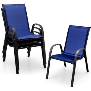 imageGiantex Set of 4 Patio Chairs Stackable Outdoor Dining Chairs 330 LBS Capacity All Weather Resistant Heavy Duty Rustproof Metal Armchairs Lawn Chairs for Front Porch Yard Pool GardenBlue