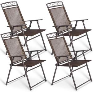 imageGiantex Set of 4 Patio Folding Sling Chairs Steel Camping Deck Garden Pool Backyard Chairs