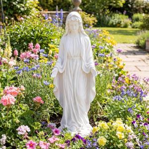 imageGiantex Virgin Mary Garden Statue 295 Blessed Mother Outdoor Religious Statue with Serpent WeatherResistant MgO Catholic Yard Decor for Lawn Patio Prayer Garden amp Memorial Distressed Ivory