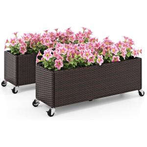 imageGiantex Wicker Raised Garden Bed with Wheels 38x12x14 Rectangular Garden Planter Box wPE Rattan Liner Fabric Wicker Patio Elevated Raised Bed for Vegetable Flower Herb Porch Balcony2