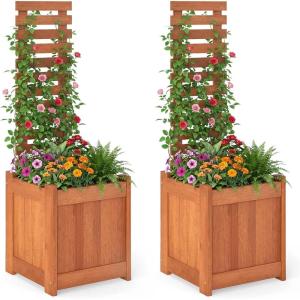 imageGiantex Wood Raised Garden Bed with Trellis Outdoor Planter Box wOpenEnded Base for Climbing Plants 18 Planting Depth Freestanding Privacy Planters Trellis Planter for Patio Backyard2