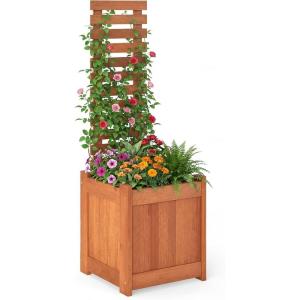 imageGiantex Wood Raised Garden Bed with Trellis Outdoor Planter Box wOpenEnded Base for Climbing Plants 18 Planting Depth Freestanding Privacy Planters Trellis Planter for Patio Backyard1