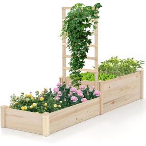 imageGiantex Wooden Raised Garden Bed Rectangular Planter Box for Vegetables Fruits Flowers Herbs 48 Lx24 Wx10 H Outdoor Elevated Planting Bed for Garden Backyard Lawn Patio87x25x52