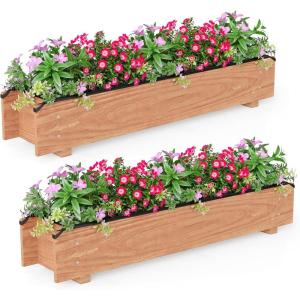 imageGiantex Wooden Raised Garden Bed w 5 Drainage Holes Elevated Rectangular Outdoor Planter Box for Flowers Herbs Vegetables Wood Gardening Container for Patio Garden Yard Balcony 36 x 16 x 152