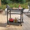 imageGiantex Outdoor Grill Cart  Pizza Oven Stand Table with Lockable Wheels DoubleShelf Outdoor Cooking Prep Table with Garbage Bag Holder Removable Hooks Movable Dining Cart for Kitchen BBQ PartyDoubleShelf