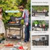 imageGiantex Outdoor Grill Cart  Pizza Oven Stand Table with Lockable Wheels DoubleShelf Outdoor Cooking Prep Table with Garbage Bag Holder Removable Hooks Movable Dining Cart for Kitchen BBQ PartyDoubleShelf