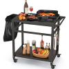 imageGiantex Outdoor Grill Cart  Pizza Oven Stand Table with Lockable Wheels DoubleShelf Outdoor Cooking Prep Table with Garbage Bag Holder Removable Hooks Movable Dining Cart for Kitchen BBQ PartyDoubleShelf