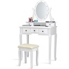 image:imageGiantex LED Vanity Set Dressing Table with Mirror Girls Lighted Vanity Mirror Table with 12 Rose Lights Large Storage for Bedroom Bathroom Vanity Desk White Makeup Vanities with Padded Stool