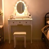 image:imageGiantex LED Vanity Set Dressing Table with Mirror Girls Lighted Vanity Mirror Table with 12 Rose Lights Large Storage for Bedroom Bathroom Vanity Desk White Makeup Vanities with Padded Stool