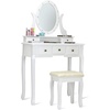 image:imageGiantex LED Vanity Set Dressing Table with Mirror Girls Lighted Vanity Mirror Table with 12 Rose Lights Large Storage for Bedroom Bathroom Vanity Desk White Makeup Vanities with Padded Stool