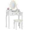 image:imageGiantex LED Vanity Set Dressing Table with Mirror Girls Lighted Vanity Mirror Table with 12 Rose Lights Large Storage for Bedroom Bathroom Vanity Desk White Makeup Vanities with Padded Stool