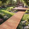 image:imageGiantex 12 FT Wooden Garden Pathway 215 W Roll Out Hardwood Walkway with NonSlip Surface Tools Free Assembly Outdoor Rustic Decorative Boardwalk Flooring Pavers for Backyard Carbonized BrownGolden Teak