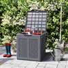 image:imageGiantex 25 Gallon Outdoor Storage Box PP Deck Container with Rattan Patterns amp Lockable Lid AllWeather Patio Plastic Storage Bin for Package Delivery Garden Tools Patio Cushions BlackGrey