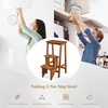 image:imageGiantex 3 Step Ladder Lightweight 3in1 Multifunctional Step Ladder wAntiSlip Reversible Pedal Hollow Handle Design Used for Storage Shelf Sitting Chair Folding Pine Wood Step LaddersNutbrown