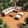 image:imageGiantex 54 PCS Acacia Wood Deck Tiles 12 x 12 Interlocking Patio Flooring Tiles with Drainage Base 54 sqft Waterproof Outdoor Floor Tiles for Balcony Patio Porch Garden Golden Teak  CheckerGolden Teak  Chevron