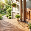 image:imageGiantex 54 PCS Acacia Wood Deck Tiles 12 x 12 Interlocking Patio Flooring Tiles with Drainage Base 54 sqft Waterproof Outdoor Floor Tiles for Balcony Patio Porch Garden Golden Teak  CheckerGolden Teak  Grid