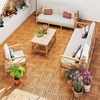image:imageGiantex 54 PCS Acacia Wood Deck Tiles 12 x 12 Interlocking Patio Flooring Tiles with Drainage Base 54 sqft Waterproof Outdoor Floor Tiles for Balcony Patio Porch Garden Golden Teak  CheckerGolden Teak  Straight