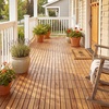 image:imageGiantex 54 PCS Acacia Wood Deck Tiles 12 x 12 Interlocking Patio Flooring Tiles with Drainage Base 54 sqft Waterproof Outdoor Floor Tiles for Balcony Patio Porch Garden Golden Teak  CheckerGolden Teak  Straight