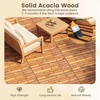 image:imageGiantex 54 PCS Acacia Wood Deck Tiles 12 x 12 Interlocking Patio Flooring Tiles with Drainage Base 54 sqft Waterproof Outdoor Floor Tiles for Balcony Patio Porch Garden Golden Teak  CheckerGolden Teak  Brick