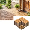 image:imageGiantex 54 PCS Acacia Wood Deck Tiles 12 x 12 Interlocking Patio Flooring Tiles with Drainage Base 54 sqft Waterproof Outdoor Floor Tiles for Balcony Patio Porch Garden Golden Teak  CheckerGolden Teak  Grid