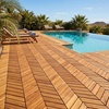 image:imageGiantex 54 PCS Acacia Wood Deck Tiles 12 x 12 Interlocking Patio Flooring Tiles with Drainage Base 54 sqft Waterproof Outdoor Floor Tiles for Balcony Patio Porch Garden Golden Teak  CheckerGolden Teak  Chevron
