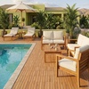 image:imageGiantex 54 PCS Acacia Wood Deck Tiles 12 x 12 Interlocking Patio Flooring Tiles with Drainage Base 54 sqft Waterproof Outdoor Floor Tiles for Balcony Patio Porch Garden Golden Teak  CheckerGolden Teak  Straight