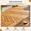 image:imageGiantex 54 PCS Acacia Wood Deck Tiles 12 x 12 Interlocking Patio Flooring Tiles with Drainage Base 54 sqft Waterproof Outdoor Floor Tiles for Balcony Patio Porch Garden Golden Teak  CheckerGolden Teak  Chevron