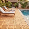 image:imageGiantex 54 PCS Acacia Wood Deck Tiles 12 x 12 Interlocking Patio Flooring Tiles with Drainage Base 54 sqft Waterproof Outdoor Floor Tiles for Balcony Patio Porch Garden Golden Teak  CheckerGolden Teak  Frame