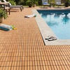 image:imageGiantex 54 PCS Acacia Wood Deck Tiles 12 x 12 Interlocking Patio Flooring Tiles with Drainage Base 54 sqft Waterproof Outdoor Floor Tiles for Balcony Patio Porch Garden Golden Teak  CheckerGolden Teak  Grid