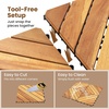 image:imageGiantex 54 PCS Acacia Wood Deck Tiles 12 x 12 Interlocking Patio Flooring Tiles with Drainage Base 54 sqft Waterproof Outdoor Floor Tiles for Balcony Patio Porch Garden Golden Teak  CheckerGolden Teak  Diagonal