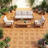 image:imageGiantex 54 PCS Acacia Wood Deck Tiles 12 x 12 Interlocking Patio Flooring Tiles with Drainage Base 54 sqft Waterproof Outdoor Floor Tiles for Balcony Patio Porch Garden Golden Teak  CheckerGolden Teak  Diagonal