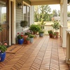 image:imageGiantex 54 PCS Acacia Wood Deck Tiles 12 x 12 Interlocking Patio Flooring Tiles with Drainage Base 54 sqft Waterproof Outdoor Floor Tiles for Balcony Patio Porch Garden Golden Teak  CheckerGolden Teak  Chevron