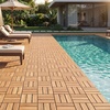 image:imageGiantex 54 PCS Acacia Wood Deck Tiles 12 x 12 Interlocking Patio Flooring Tiles with Drainage Base 54 sqft Waterproof Outdoor Floor Tiles for Balcony Patio Porch Garden Golden Teak  CheckerGolden Teak  Checker