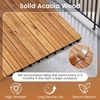 image:imageGiantex 54 PCS Acacia Wood Deck Tiles 12 x 12 Interlocking Patio Flooring Tiles with Drainage Base 54 sqft Waterproof Outdoor Floor Tiles for Balcony Patio Porch Garden Golden Teak  CheckerGolden Teak  Straight