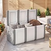 image:imageGiantex Outdoor Deck Box 27 Gallon Patio Container with Lockable Lid Weatherproof Plastic Storage Bin for Packages Garden Tools Cushions Pool Supplies SmallBeigeGrey