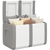 image:imageGiantex Outdoor Deck Box 27 Gallon Patio Container with Lockable Lid Weatherproof Plastic Storage Bin for Packages Garden Tools Cushions Pool Supplies SmallBeigeGrey