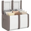 image:imageGiantex Outdoor Deck Box 27 Gallon Patio Container with Lockable Lid Weatherproof Plastic Storage Bin for Packages Garden Tools Cushions Pool Supplies SmallBeigeBeige