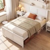 image:imageGiantex Wood Queen Size Bed Frame with Headboard Farmhouse Solid Platform Bed wWooden Slat Support Mattress Foundation UnderBed Storage No Box Spring Needed WalnutWhitesolid Headboard