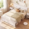 image:imageGiantex Wood Queen Size Bed Frame with Headboard Farmhouse Solid Platform Bed wWooden Slat Support Mattress Foundation UnderBed Storage No Box Spring Needed WalnutWhitesolid Headboard