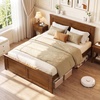 image:imageGiantex Wood Queen Size Bed Frame with Headboard Farmhouse Solid Platform Bed wWooden Slat Support Mattress Foundation UnderBed Storage No Box Spring Needed WalnutWalnutsolid Headboard