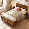 image:imageGiantex Wood Queen Size Bed Frame with Headboard Farmhouse Solid Platform Bed wWooden Slat Support Mattress Foundation UnderBed Storage No Box Spring Needed WalnutWalnutsolid Headboard