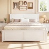 image:imageGiantex Wood Queen Size Bed Frame with Headboard Farmhouse Solid Platform Bed wWooden Slat Support Mattress Foundation UnderBed Storage No Box Spring Needed WalnutWhitesolid Headboard