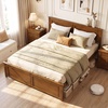image:imageGiantex Wood Queen Size Bed Frame with Headboard Farmhouse Solid Platform Bed wWooden Slat Support Mattress Foundation UnderBed Storage No Box Spring Needed WalnutWalnutsolid Headboard
