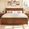 image:imageGiantex Wood Queen Size Bed Frame with Headboard Farmhouse Solid Platform Bed wWooden Slat Support Mattress Foundation UnderBed Storage No Box Spring Needed WalnutWalnutsolid Headboard