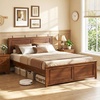 image:imageGiantex Wood Queen Size Bed Frame with Headboard Farmhouse Solid Platform Bed wWooden Slat Support Mattress Foundation UnderBed Storage No Box Spring Needed WalnutWalnutsolid Headboard