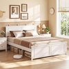 image:imageGiantex Wood Queen Size Bed Frame with Headboard Farmhouse Solid Platform Bed wWooden Slat Support Mattress Foundation UnderBed Storage No Box Spring Needed WalnutWhitesolid Headboard