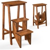 image:imageGiantex 3 Step Ladder Lightweight 3in1 Multifunctional Step Ladder wAntiSlip Reversible Pedal Hollow Handle Design Used for Storage Shelf Sitting Chair Folding Pine Wood Step LaddersNutbrown